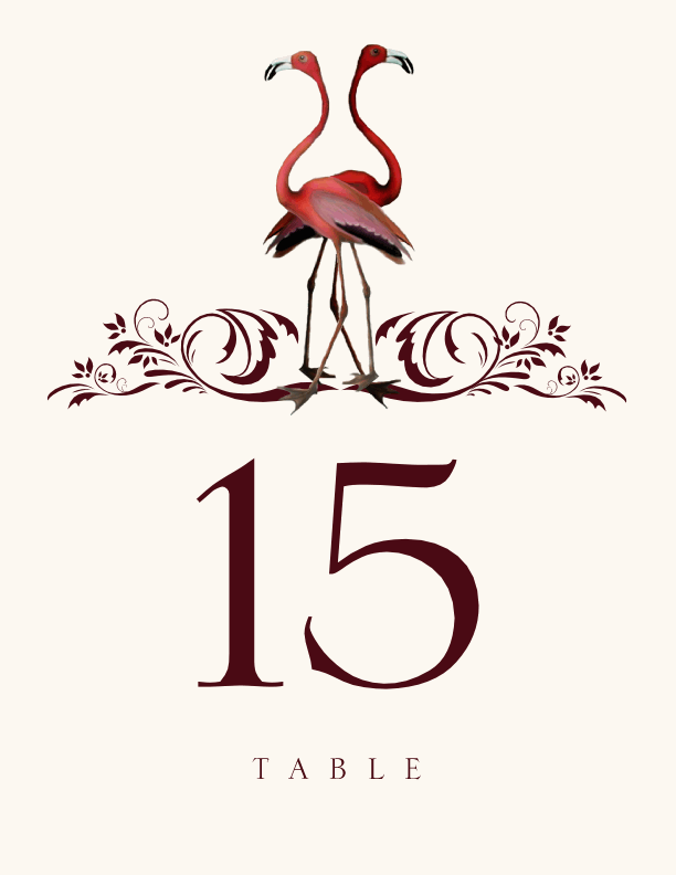 Fiery Flamingos Birds and Butterflies Table Numbers