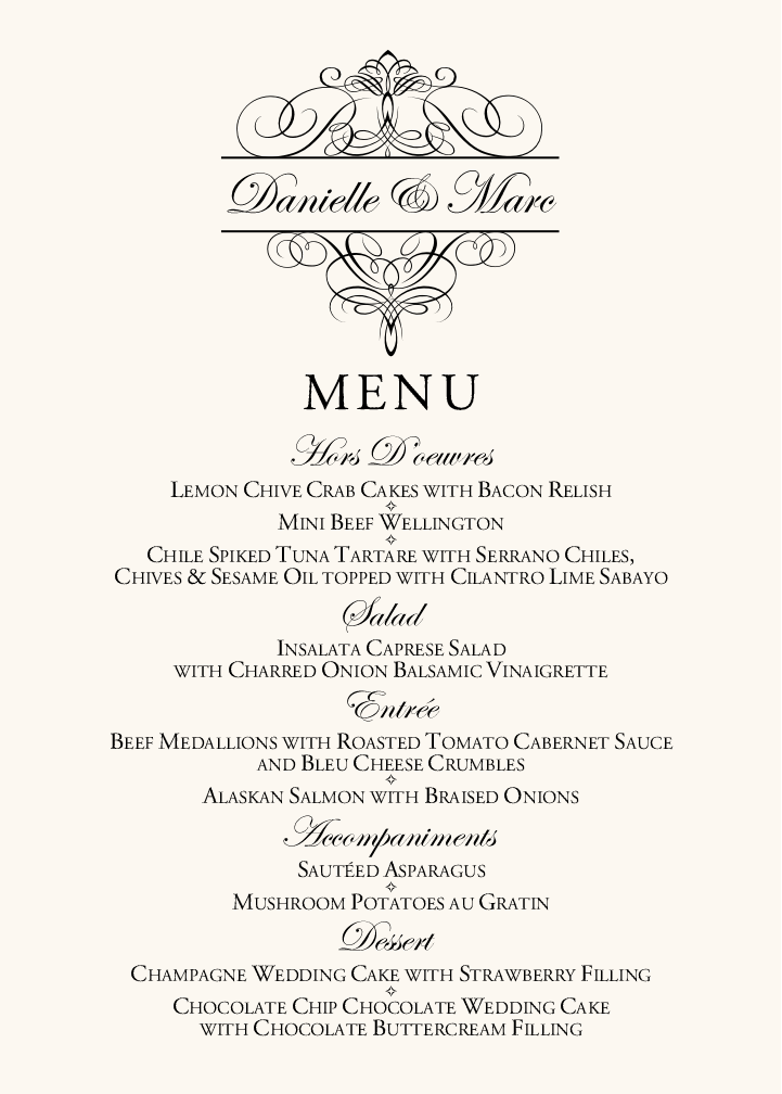 Flourish Monogram 01 Contemporary and Classic Menus