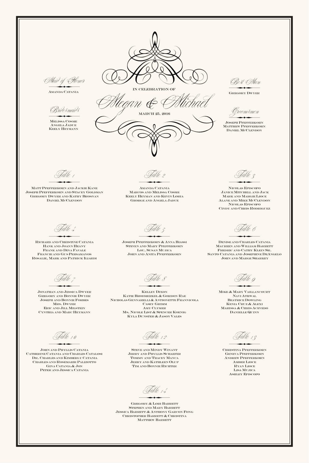 Flourish Monogram 02A Contemporary and Classic Wedding Seating Charts