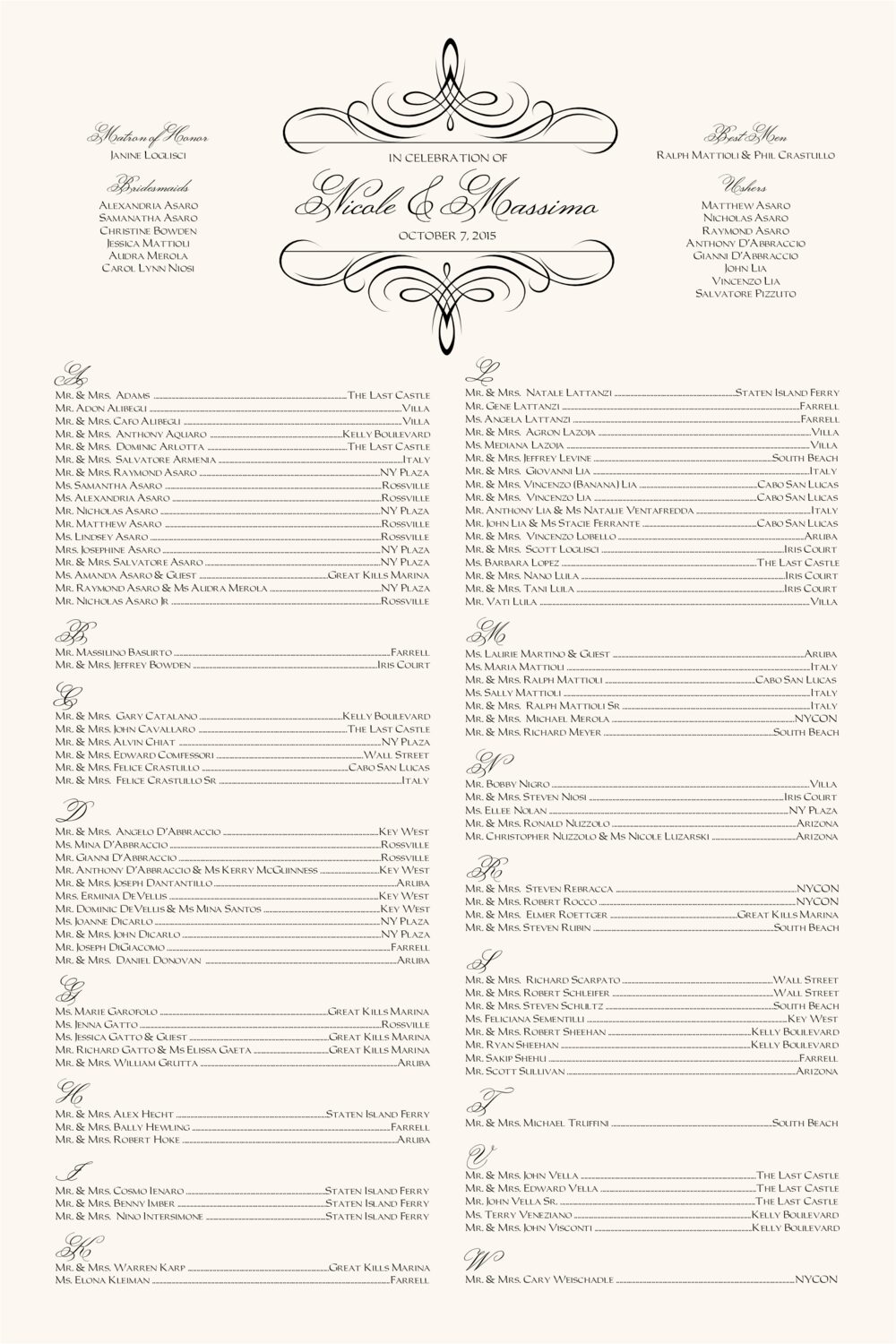 Flourish Monogram 10B Contemporary and Classic Wedding Seating Charts