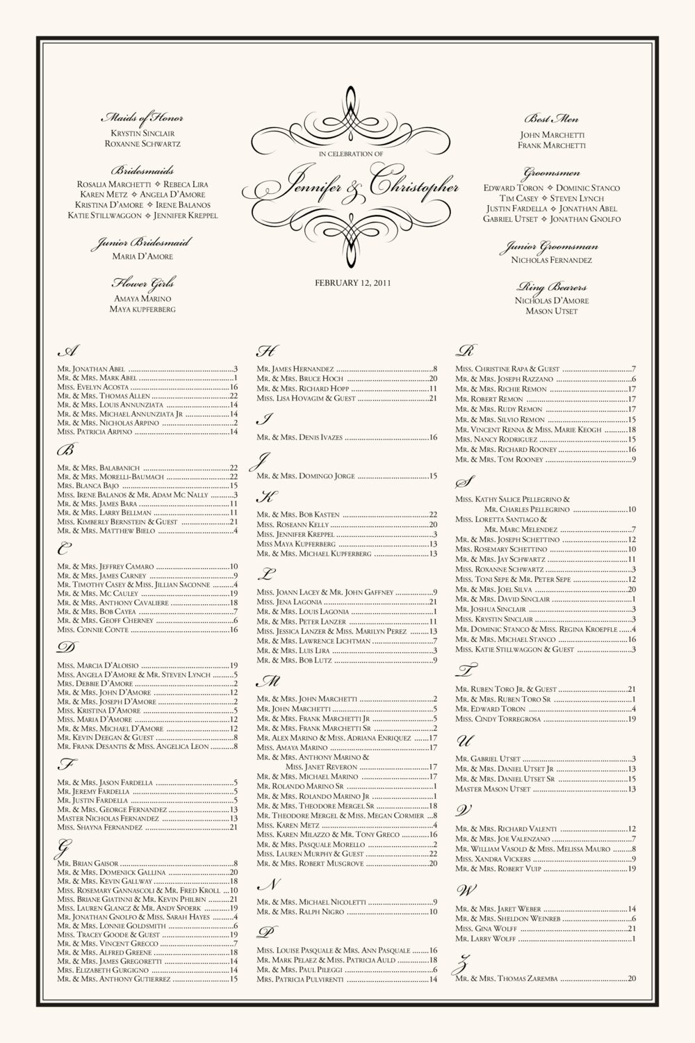 Flourish Monogram 10A Contemporary and Classic Wedding Seating Charts