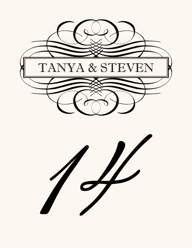 Flourish Monogram 14 Contemporary and Classic Table Numbers