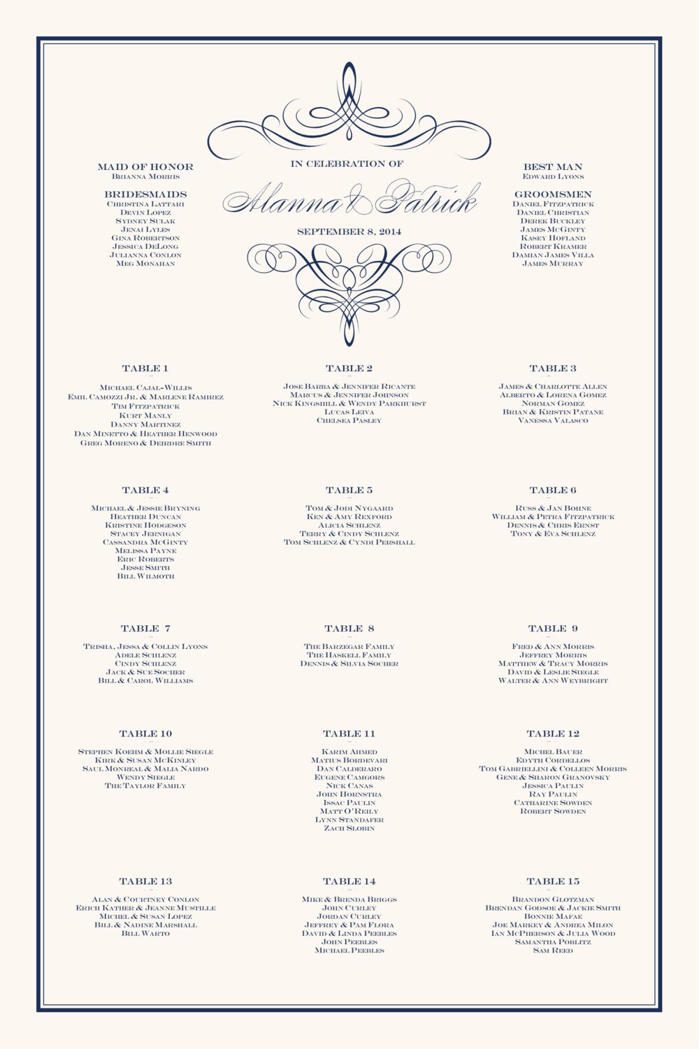 Flourish Monogram 02B Contemporary and Classic Wedding Seating Charts