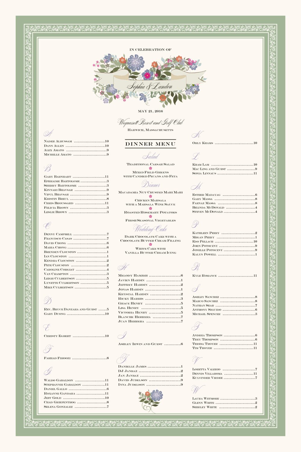 Garden Flurry Contemporary and Classic Wedding Seating Charts