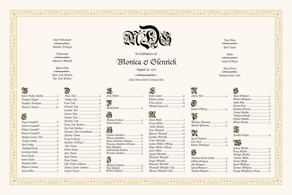 Blackletter Gothic Contemporary and Classic Wedding Seating Charts