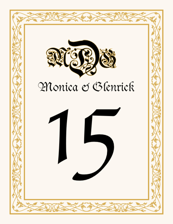 Blackletter Gothic Contemporary and Classic Table Numbers