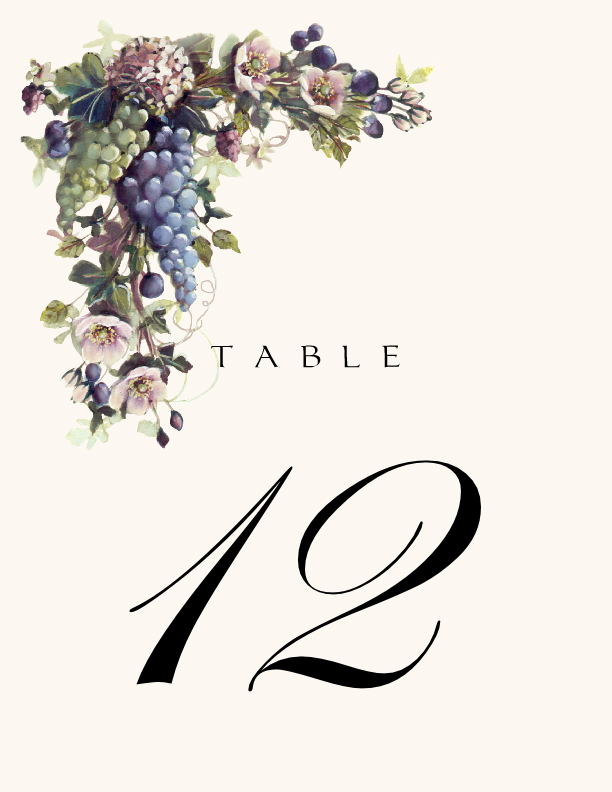 Green and Blue Grapes Fruit and Grape Table Numbers