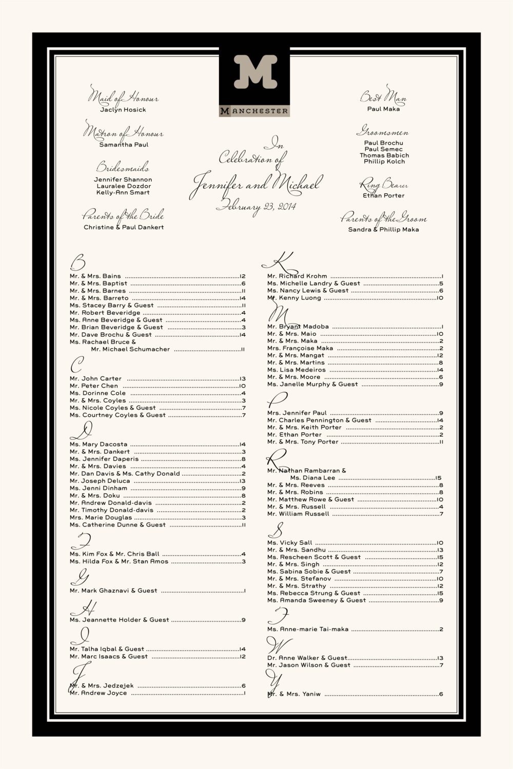Contemporary Monogram 08 Contemporary and Classic Wedding Seating Charts