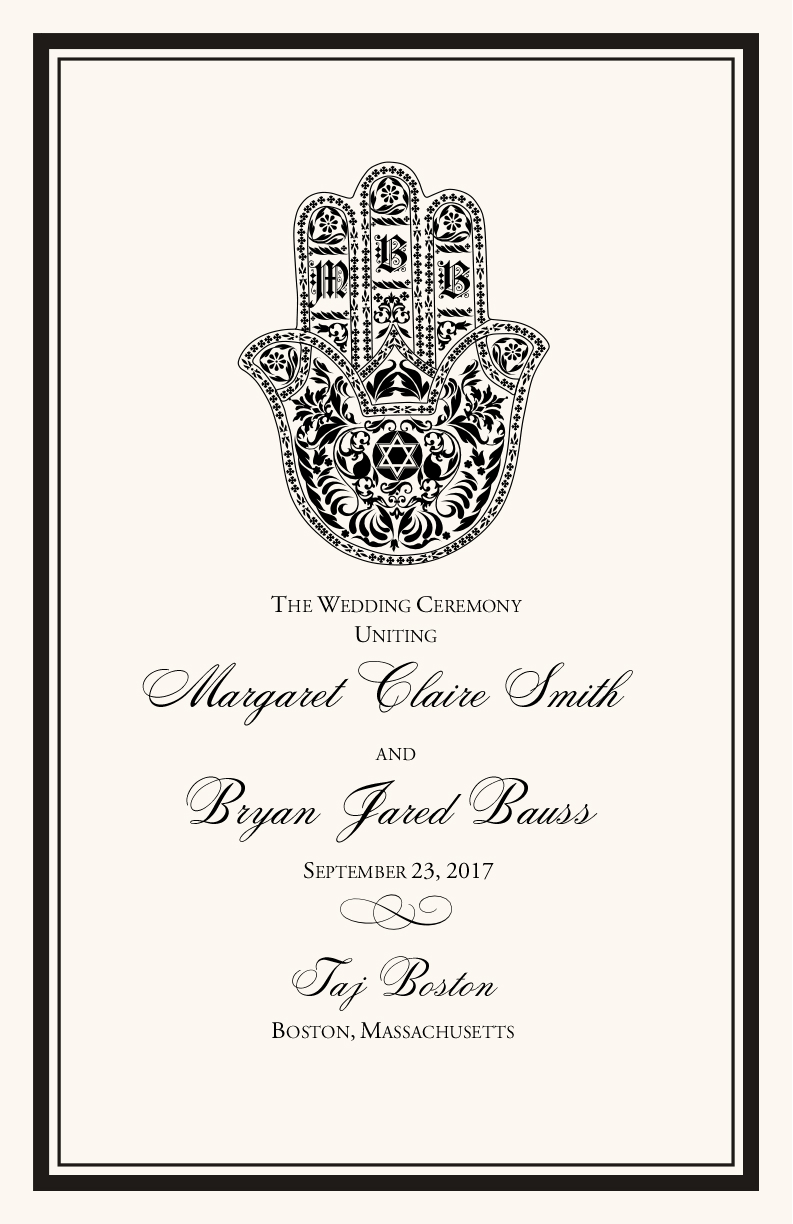 Hand of Miriam Jewish Wedding Programs