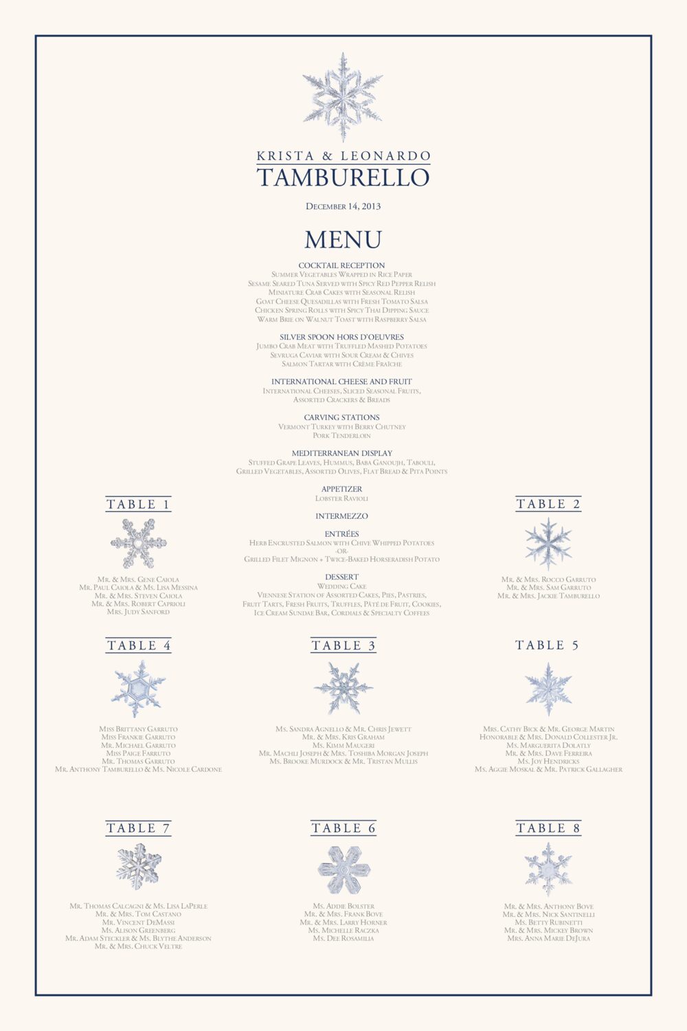 Snowflake Assortment Winter and Holiday Seating Charts