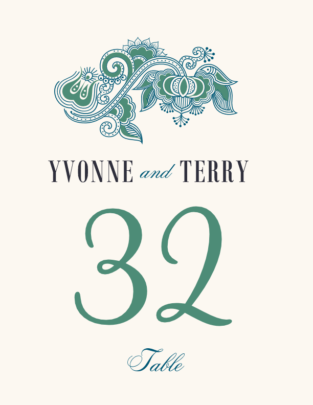 Rasm e Henna Culturally Inspired Table Numbers