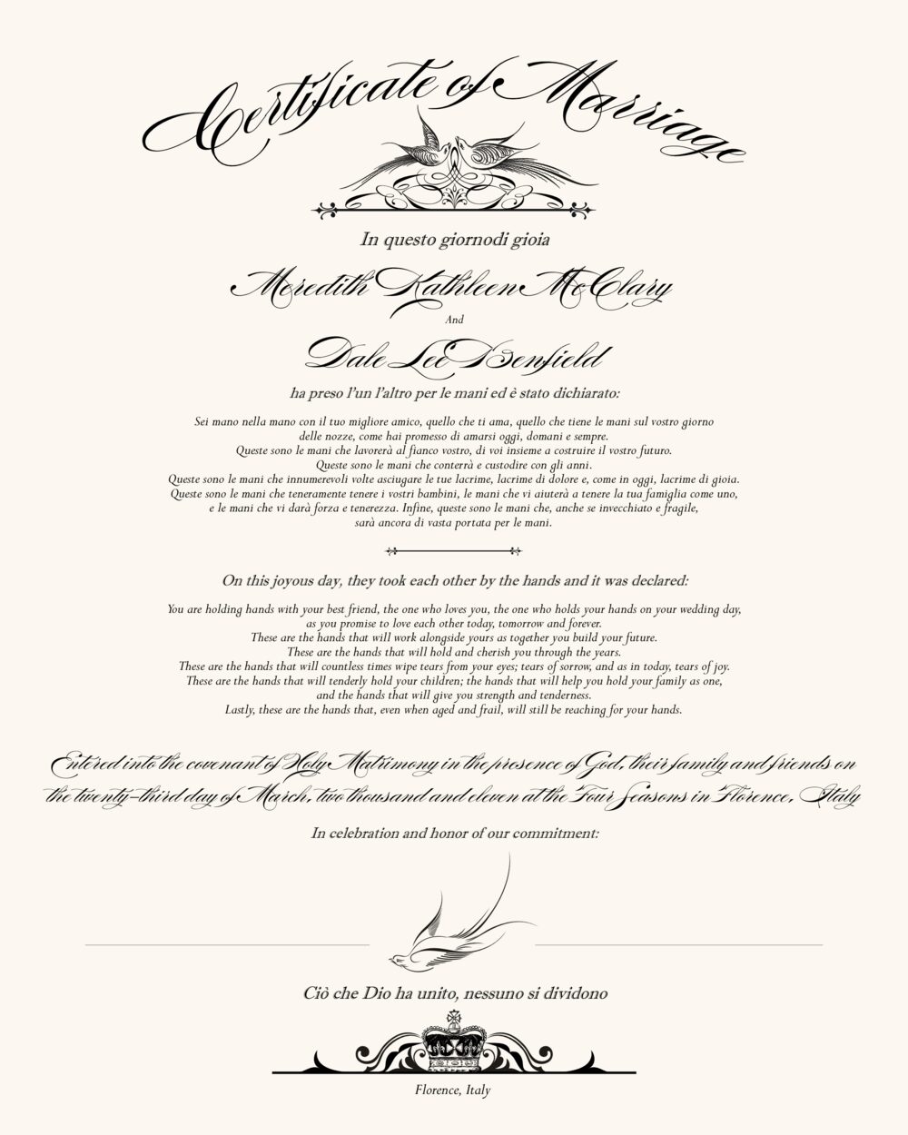 Italian Contemporary and Classic Wedding Certificates