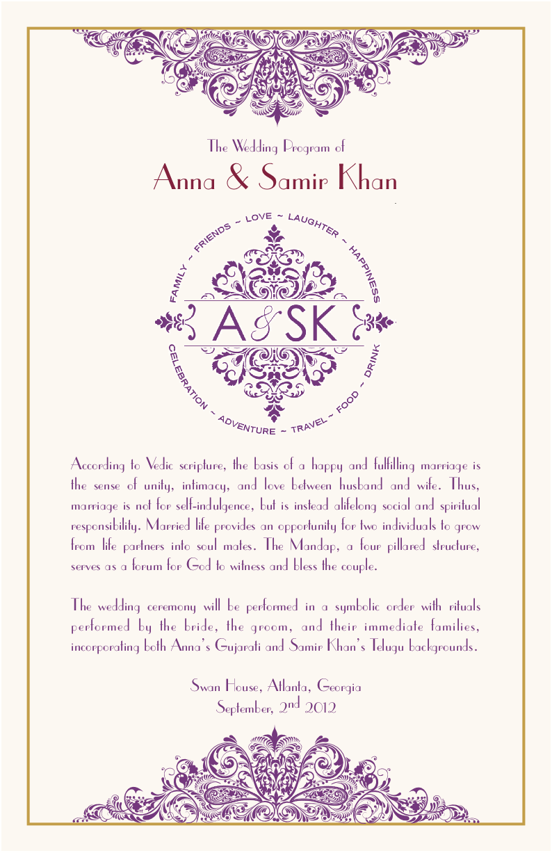 Karathee Hoom Indian/Hindu Wedding Programs