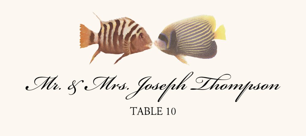 Kissing Fish Beach, Seashell, and Fish Place Cards