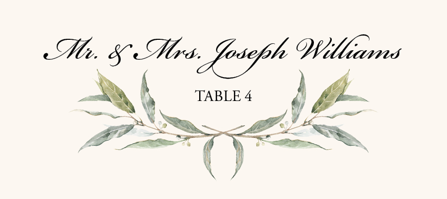 Laurel Wreath and Greenery Contemporary and Classic Place Cards