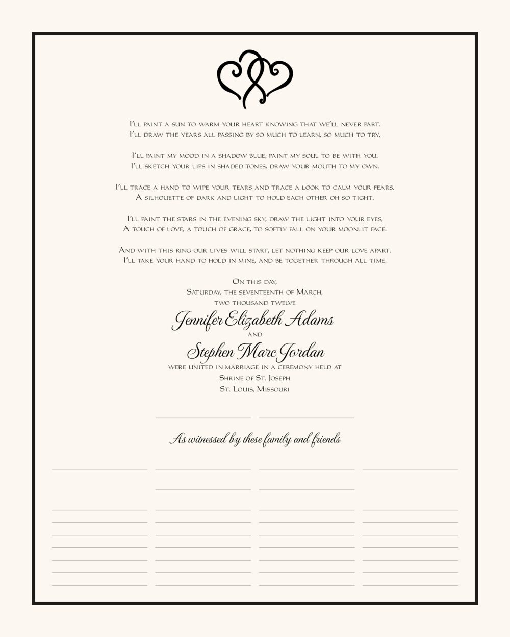 Linked Hearts Contemporary and Classic Wedding Certificates