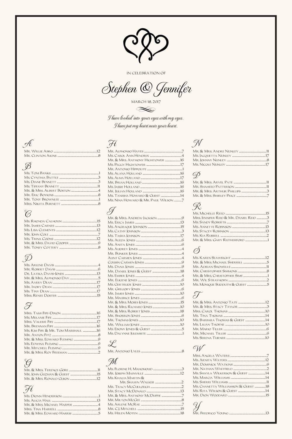Linked Hearts Contemporary and Classic Wedding Seating Charts