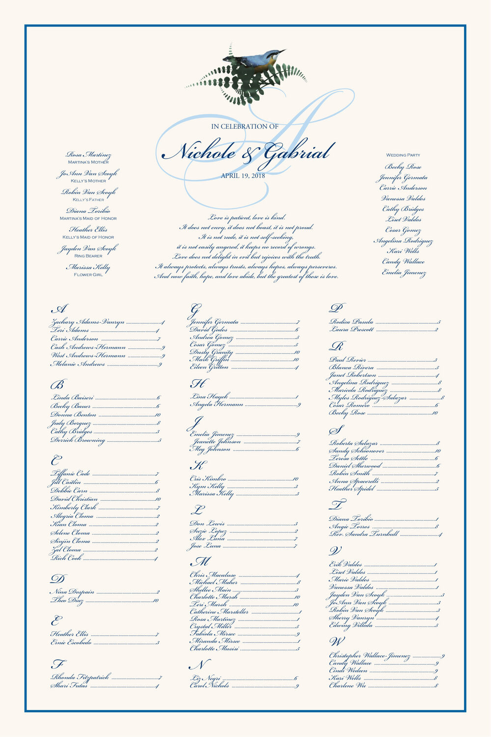 Loopie Birds and Butterflies Seating Charts