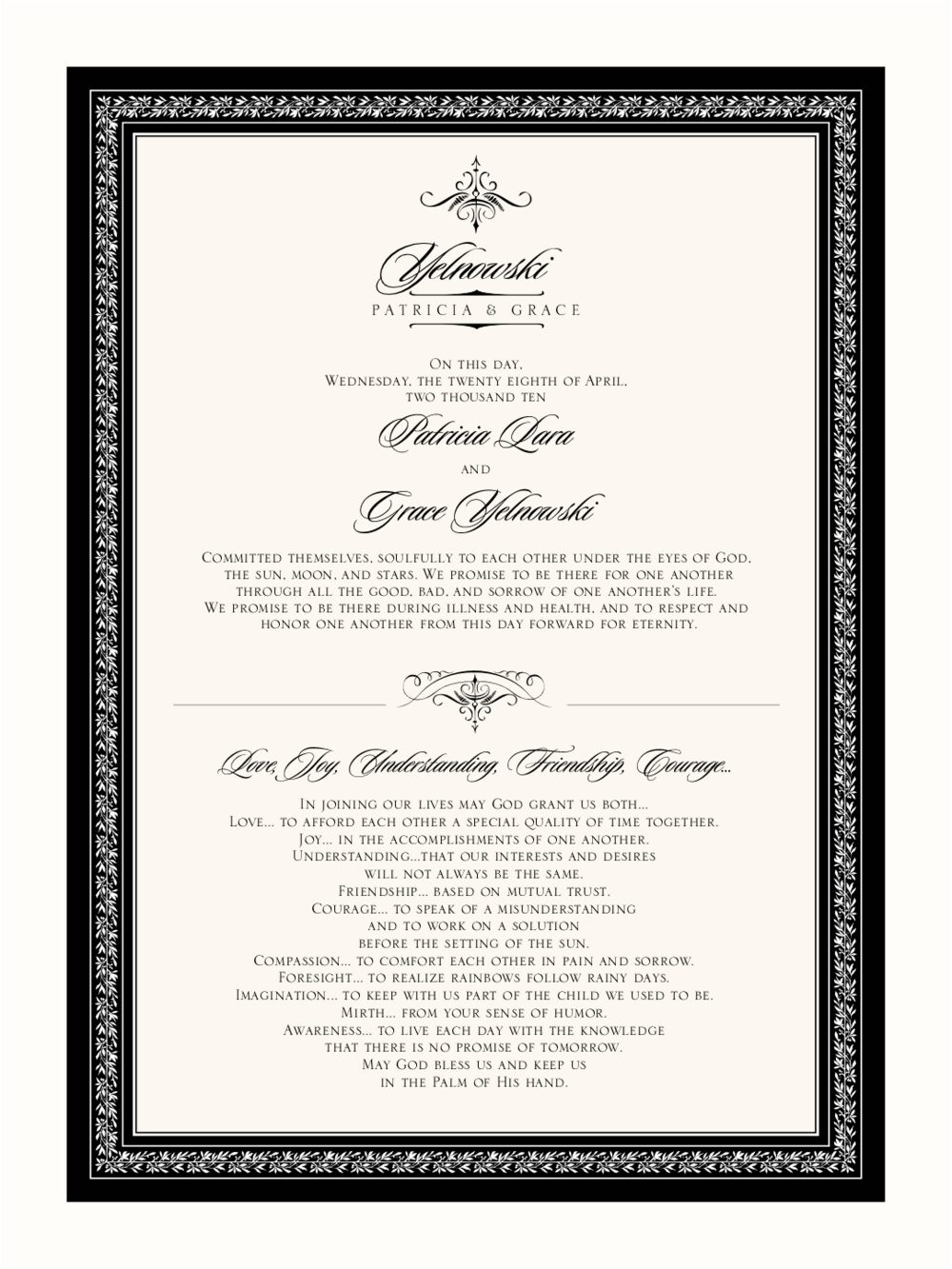 Love, Joy and Understanding... Contemporary and Classic Wedding Certificates