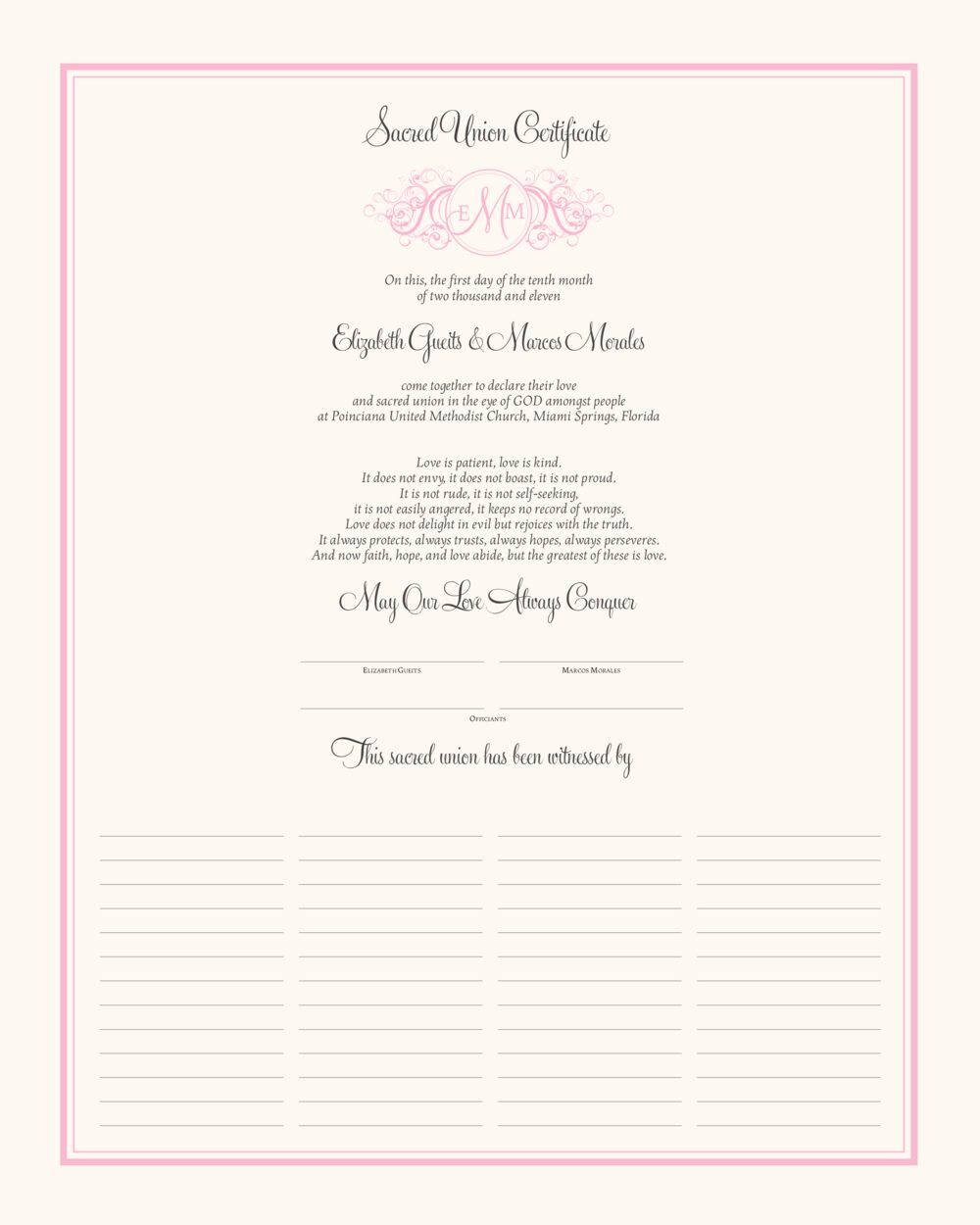 Curly Sue - Sacred Union Contemporary and Classic Wedding Certificates