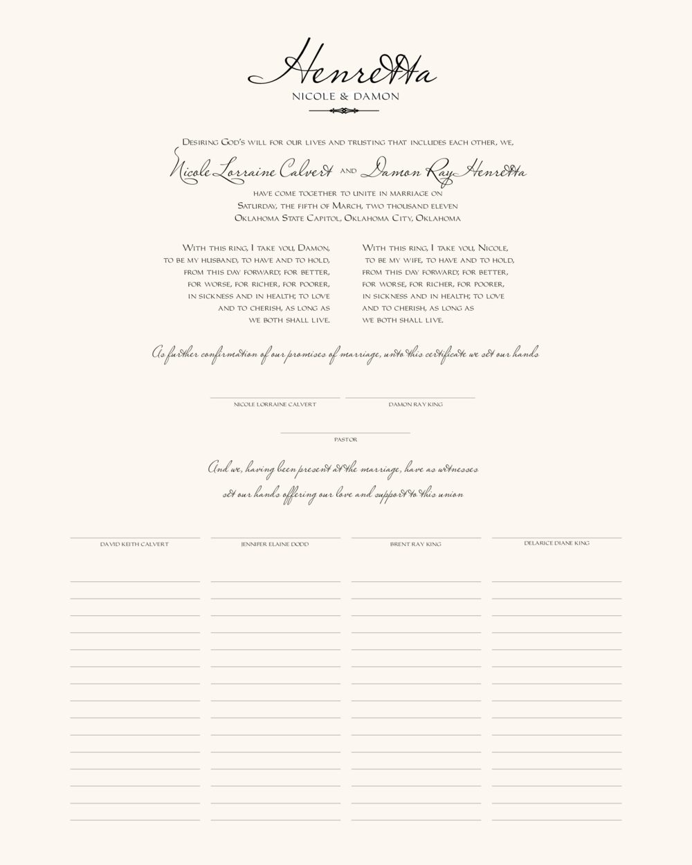 Miss Le Gatees and Imperial Contemporary and Classic Wedding Certificates