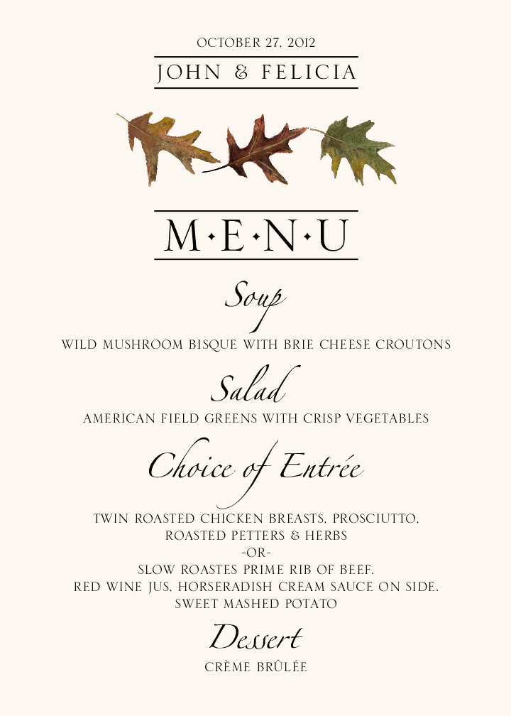 Oak Pattern Leaves, Flowers, Vineyard & Grapes Menus