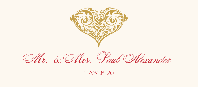Paisley Heart Contemporary and Classic Place Cards