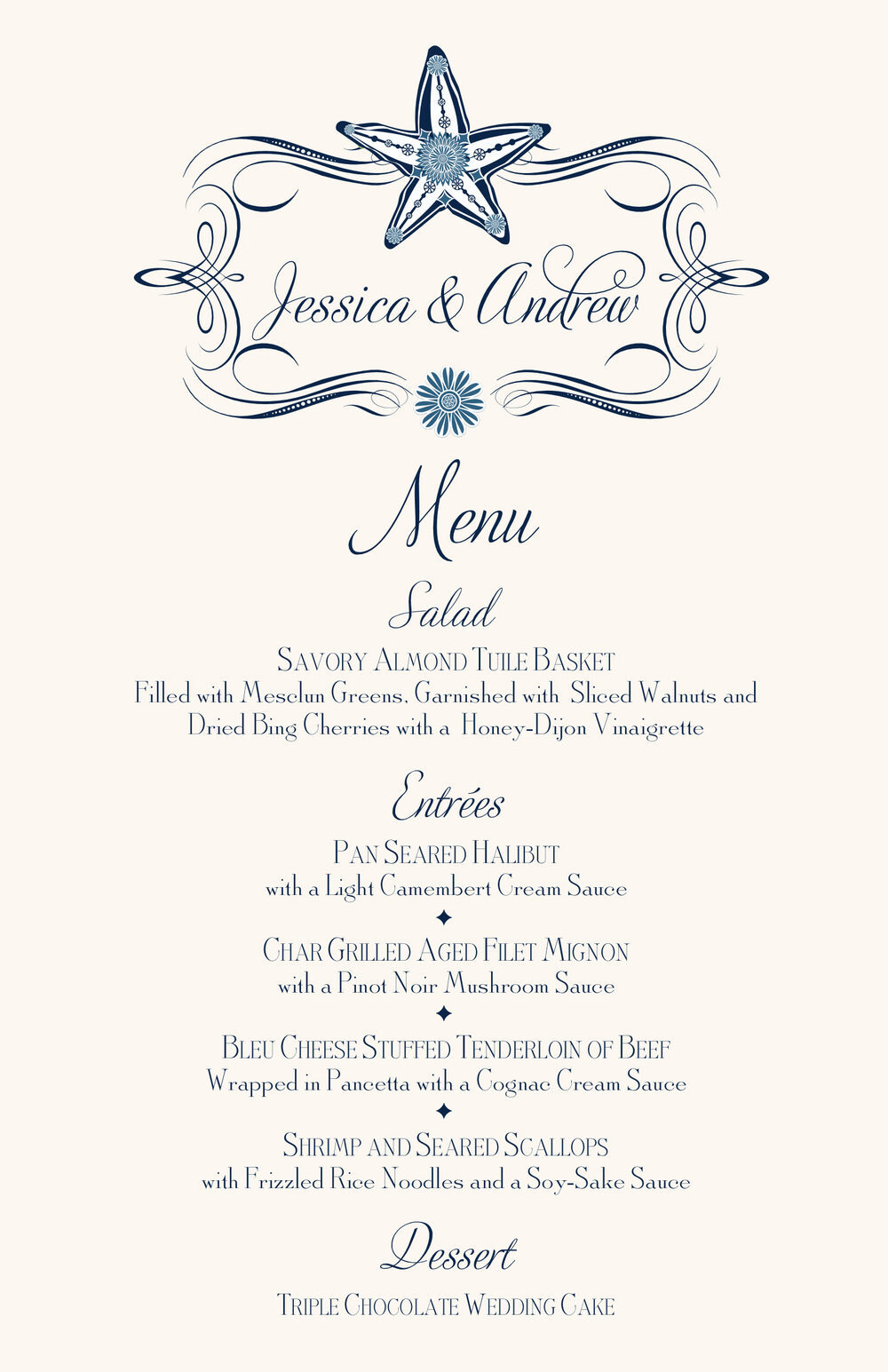 Paisley Starfish Monogram Beach, Seashell, and Fish Menus