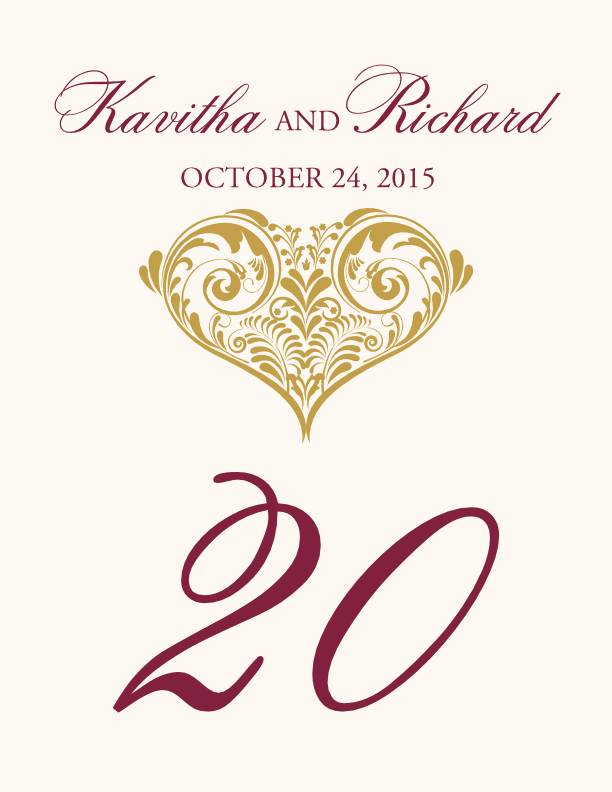 Paisley Power Heart Contemporary and Classic Table Numbers