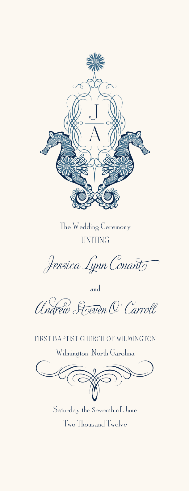 Paisley Seahorse Monogram Beach and Seashell Wedding Programs