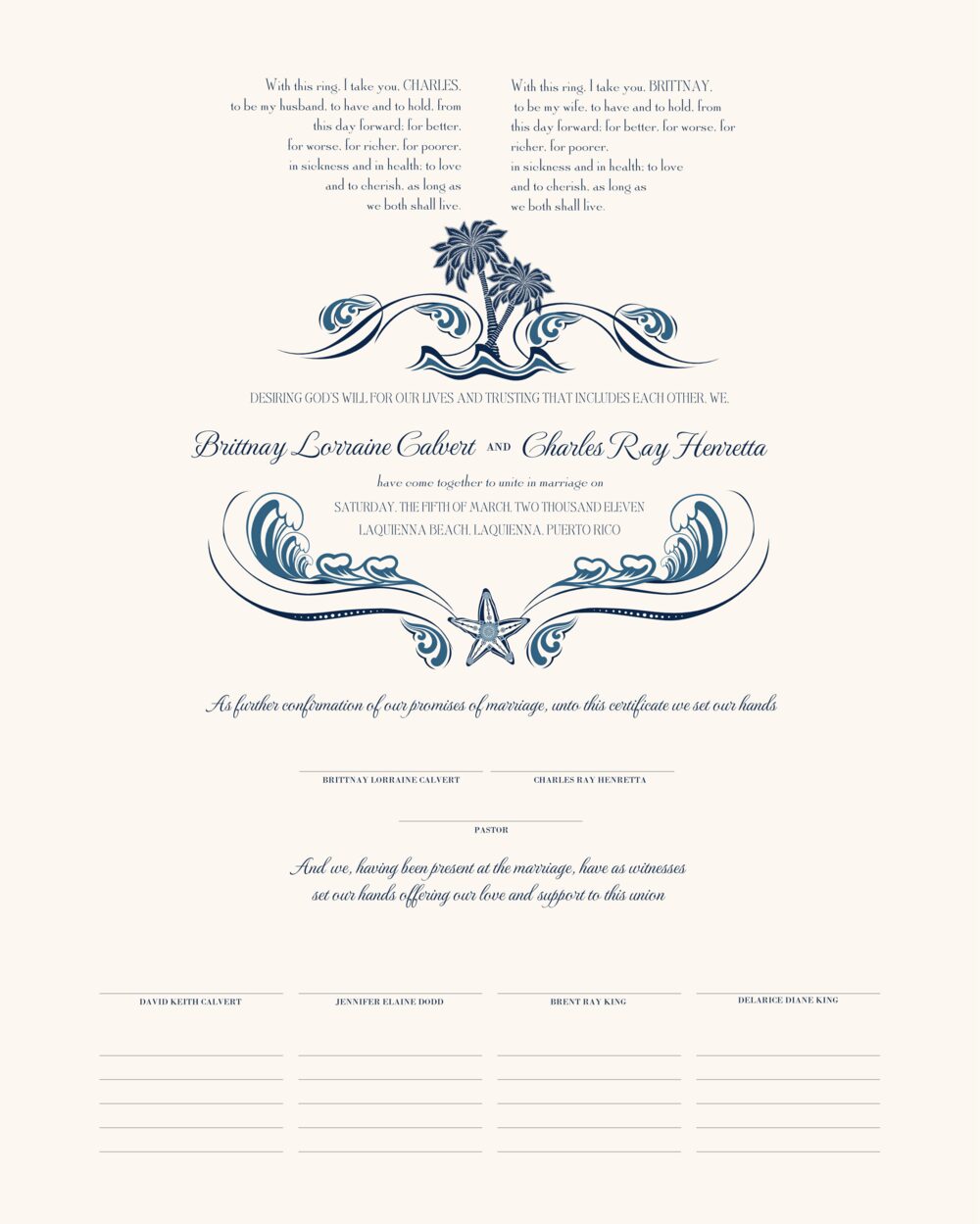 Paisley Palm Tree Beach and Seashell Wedding Certificates