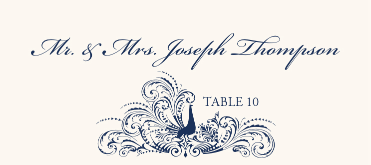 Peacock Flourish Indian/Hindu Inspired Wedding Place Cards