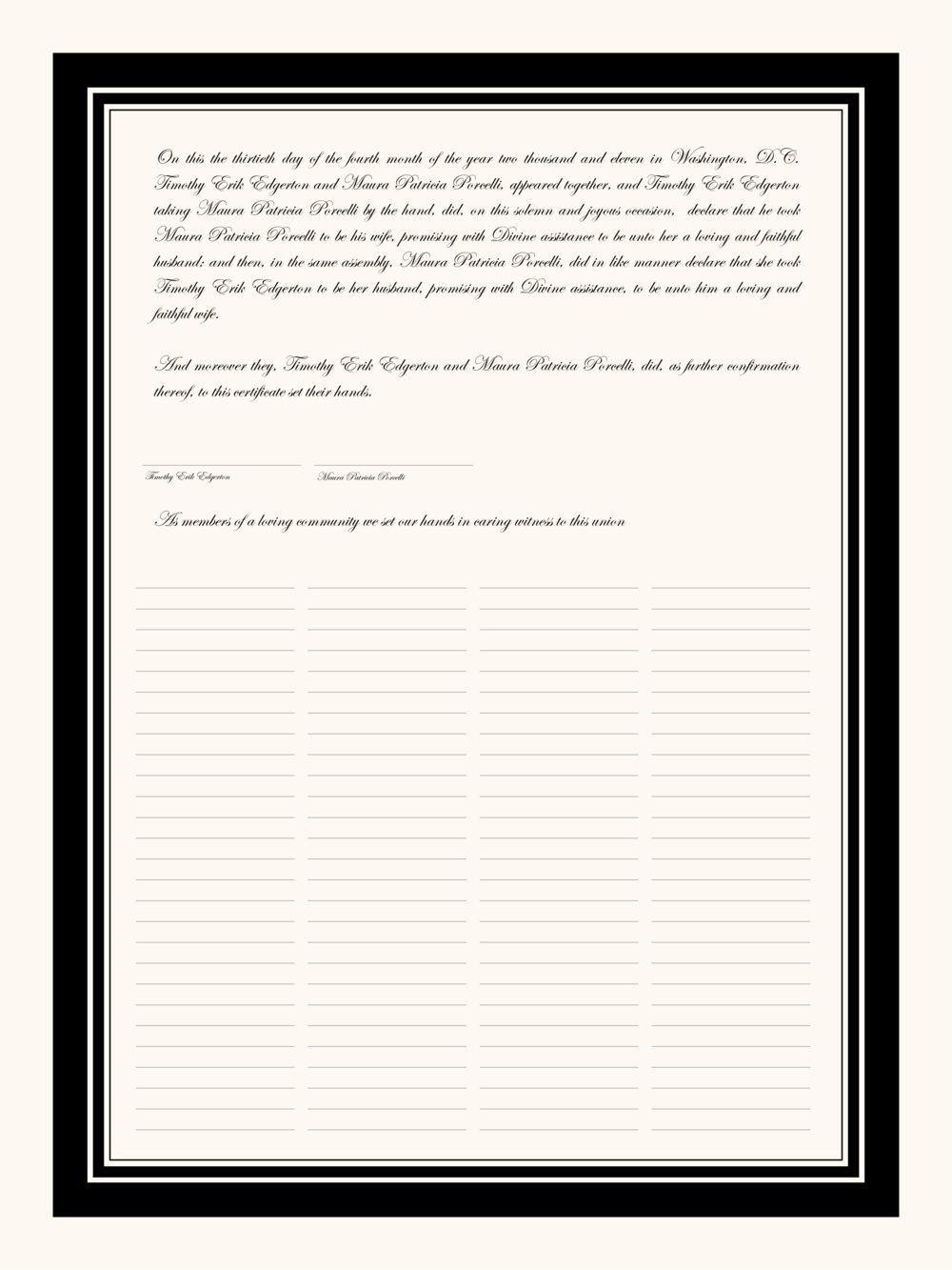 Quaker Simple Justified Religious Wedding Certificates