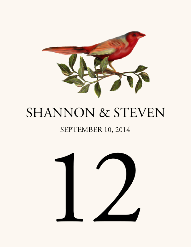 Red Bird 01 Birds and Butterflies Table Numbers