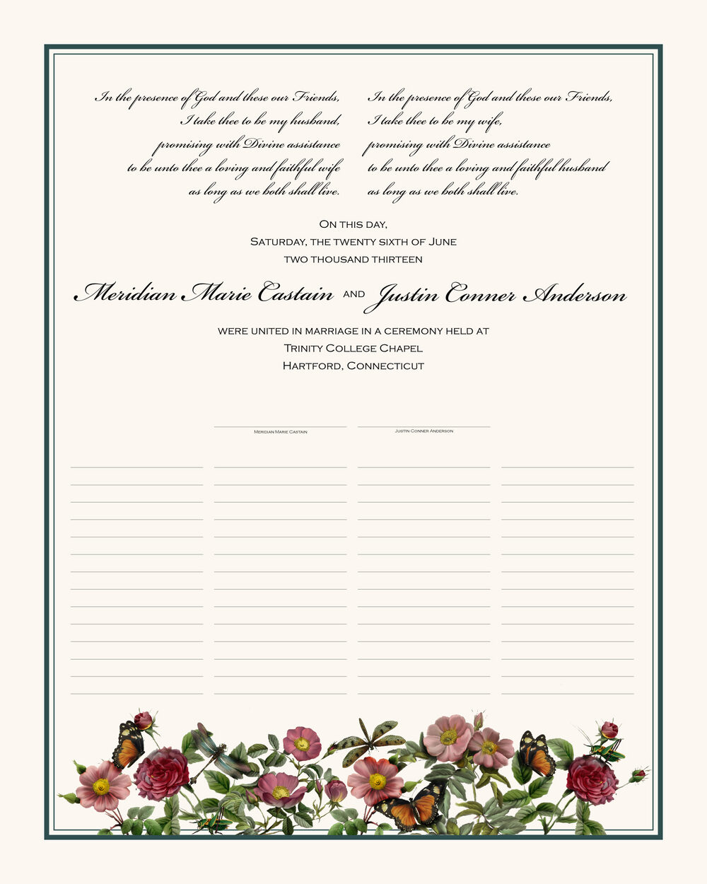 Rose Garden Flower Wedding Certificates
