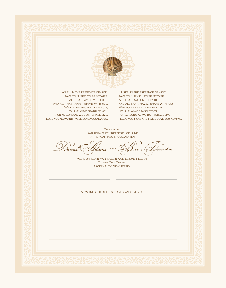 Sea Shell Flourish 01 Beach and Seashell Wedding Certificates