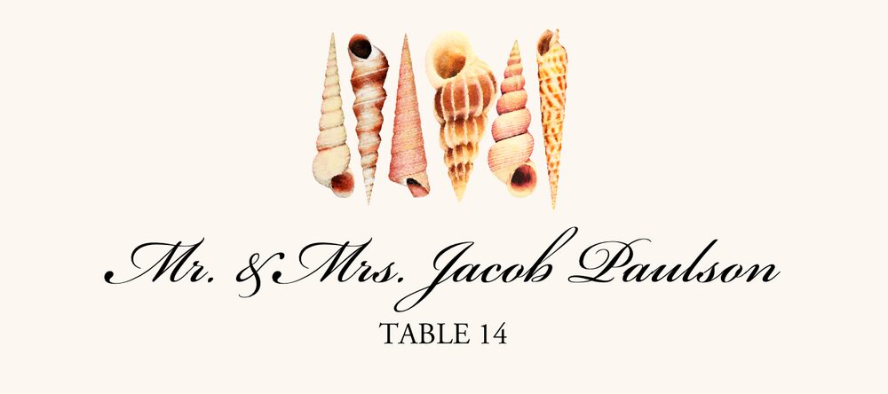 Seashell Pattern Beach, Seashell, and Fish Place Cards