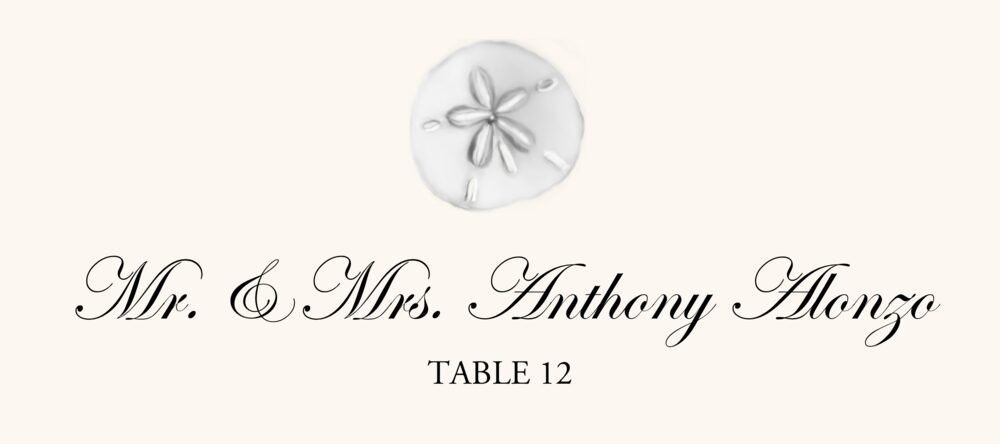 Silver Sand Dollar Beach, Seashell, and Fish Place Cards