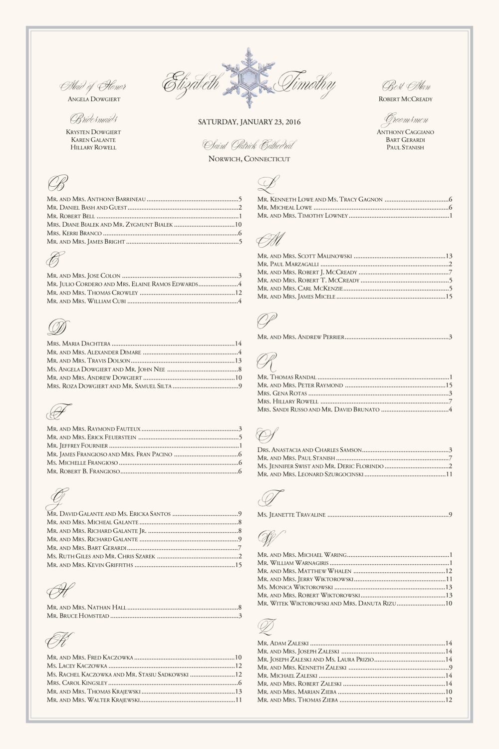 Snowflake 01 Winter and Holiday Seating Charts