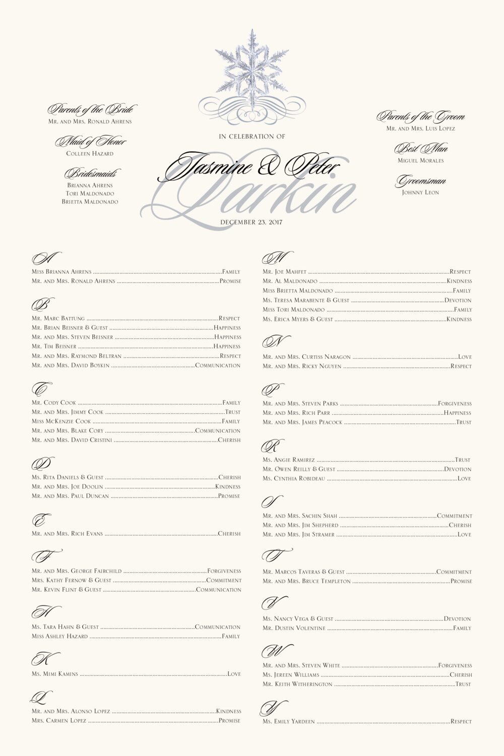 Snowflake 03 Flourish Winter and Holiday Seating Charts
