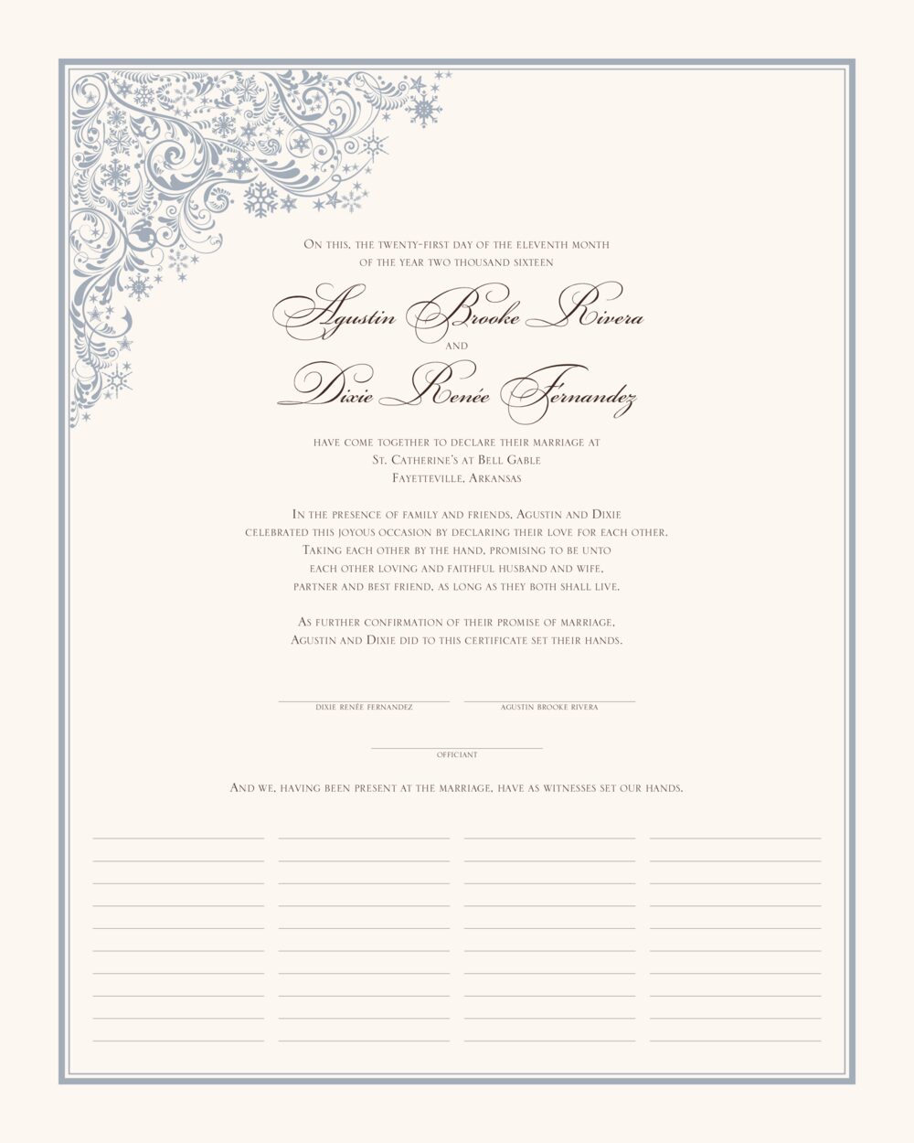 Snowstorm 02 Winter and Snowflake Wedding Certificates