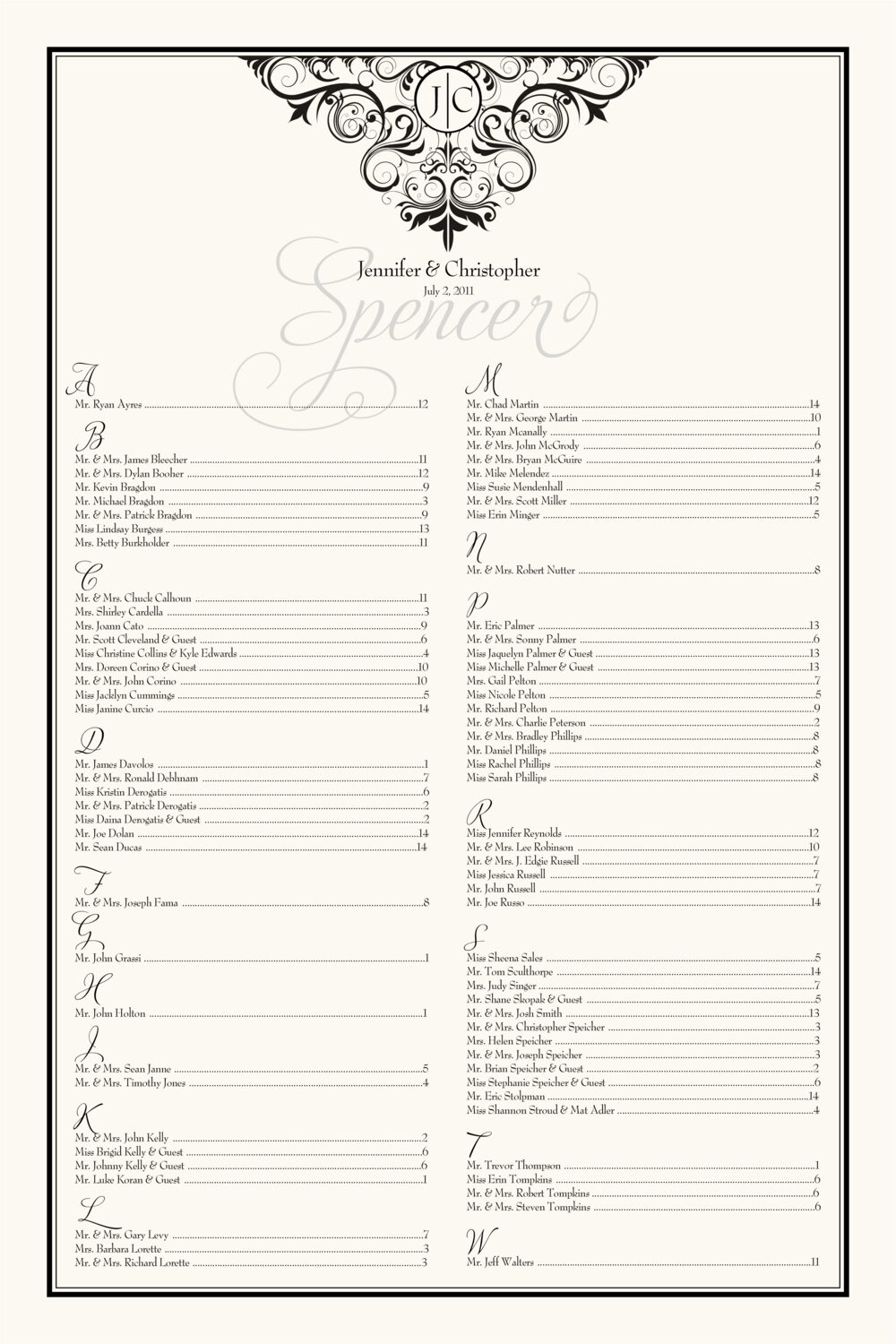 Spiral Swirl Top Contemporary and Classic Wedding Seating Charts
