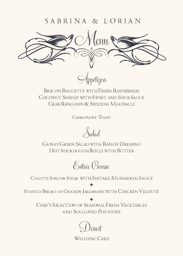 Starling Square Birds and Butterflies Wedding Menus