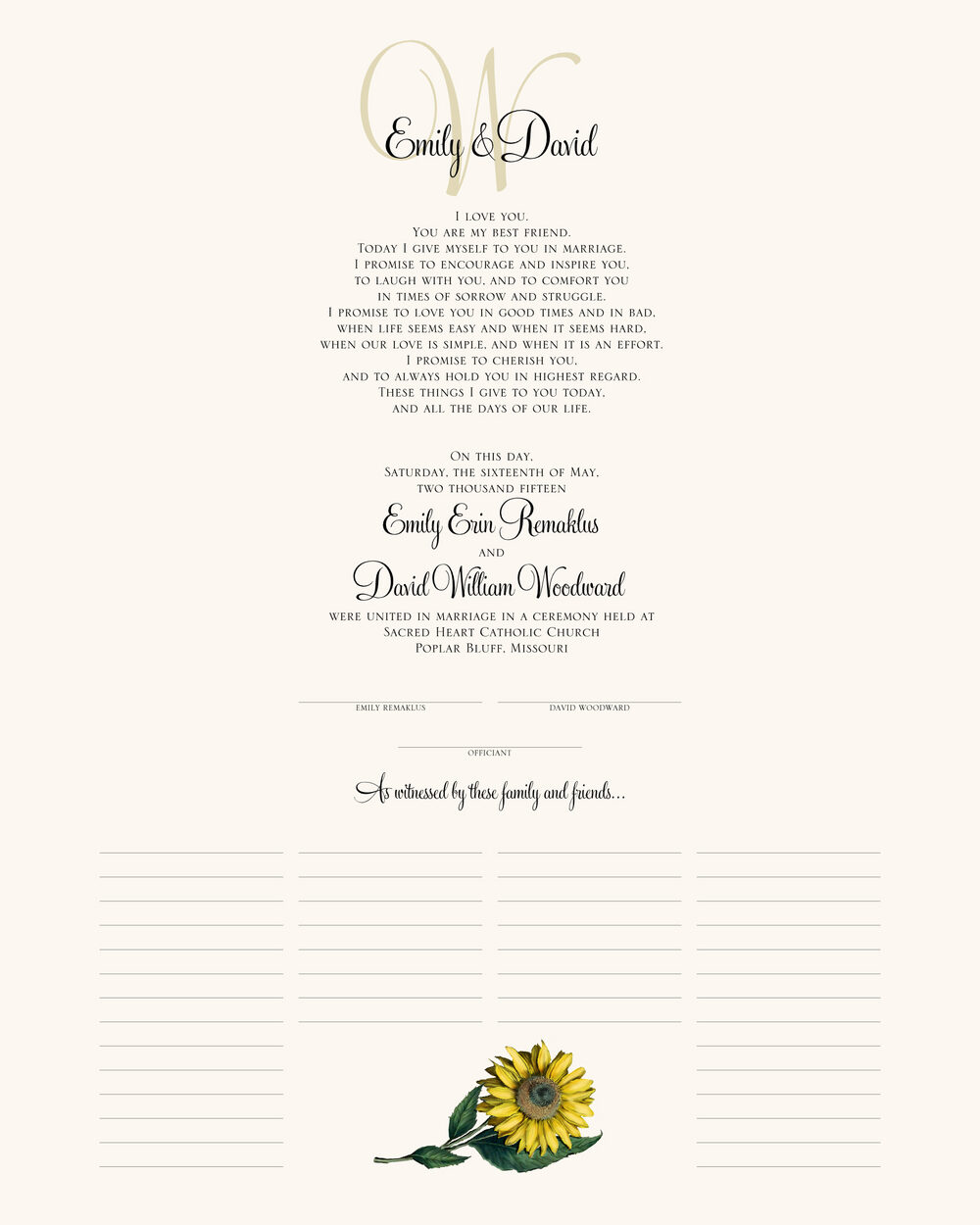 Sunflower Flower Wedding Certificates