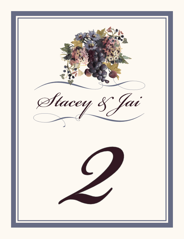 Blue Grapes and Chicory Fruit and Grape Table Numbers
