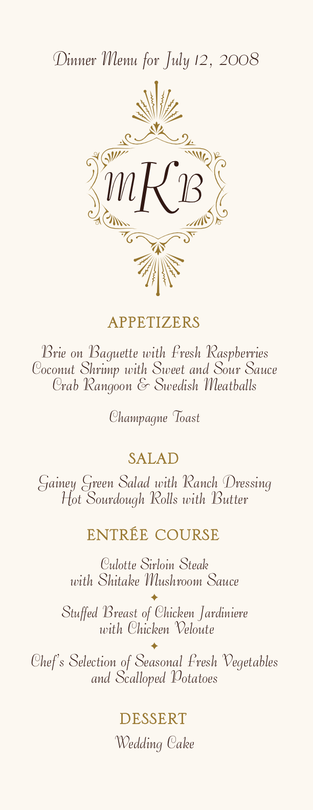 Carmine Tango Monogram Contemporary and Classic Menus