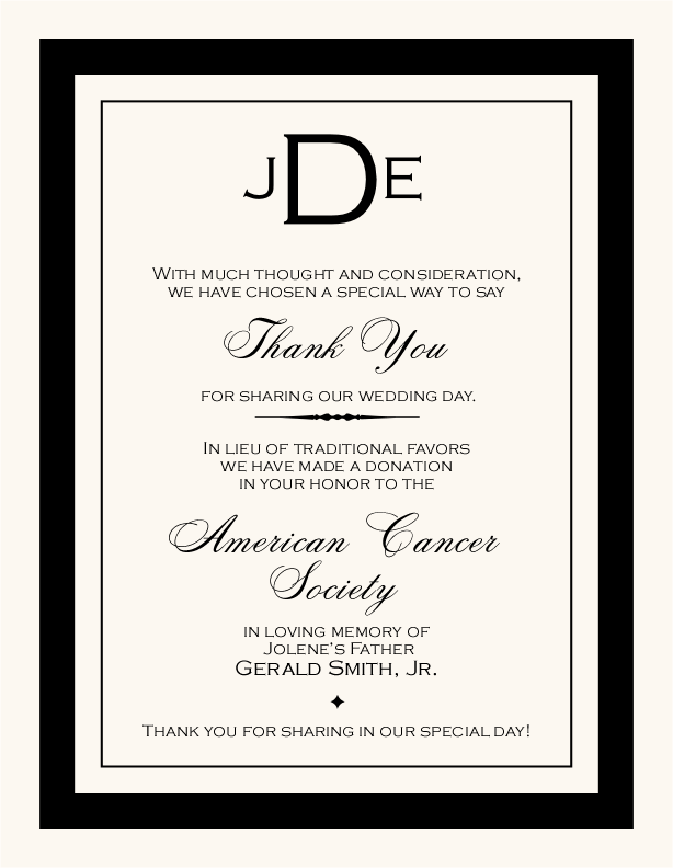 Copperplate Monogram Contemporary and Classic Donation Cards