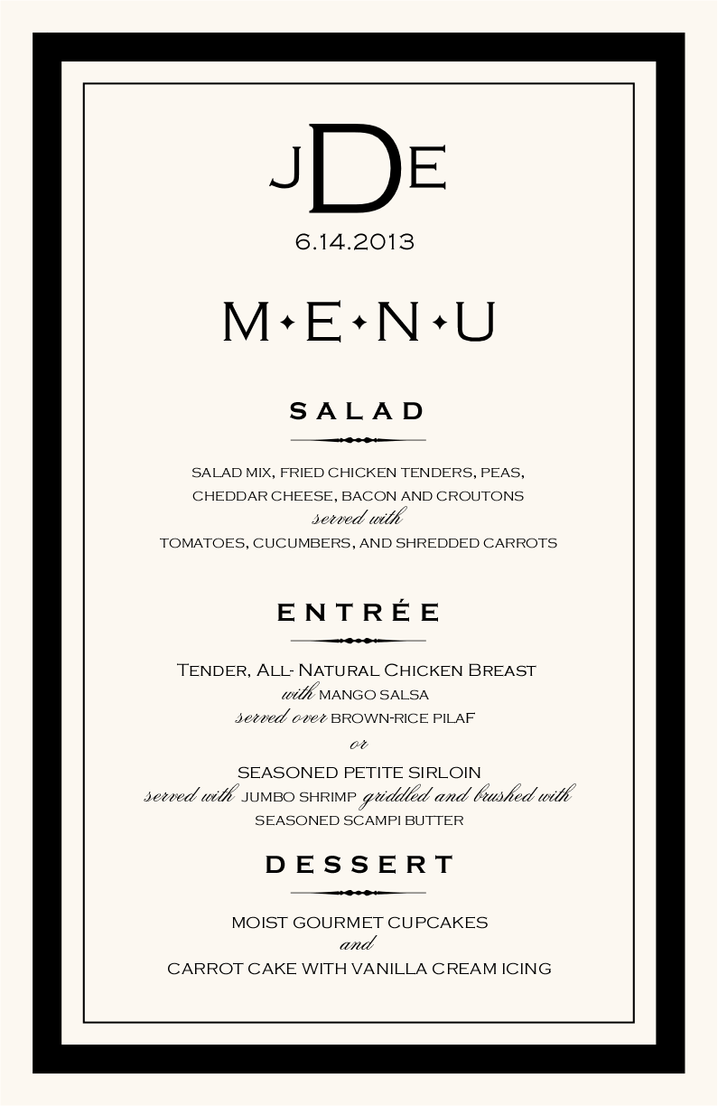 Copperplate Monogram Contemporary and Classic Menus