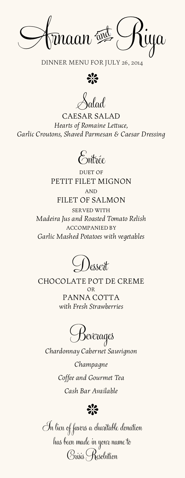 Feel Script Monogram Contemporary and Classic Menus