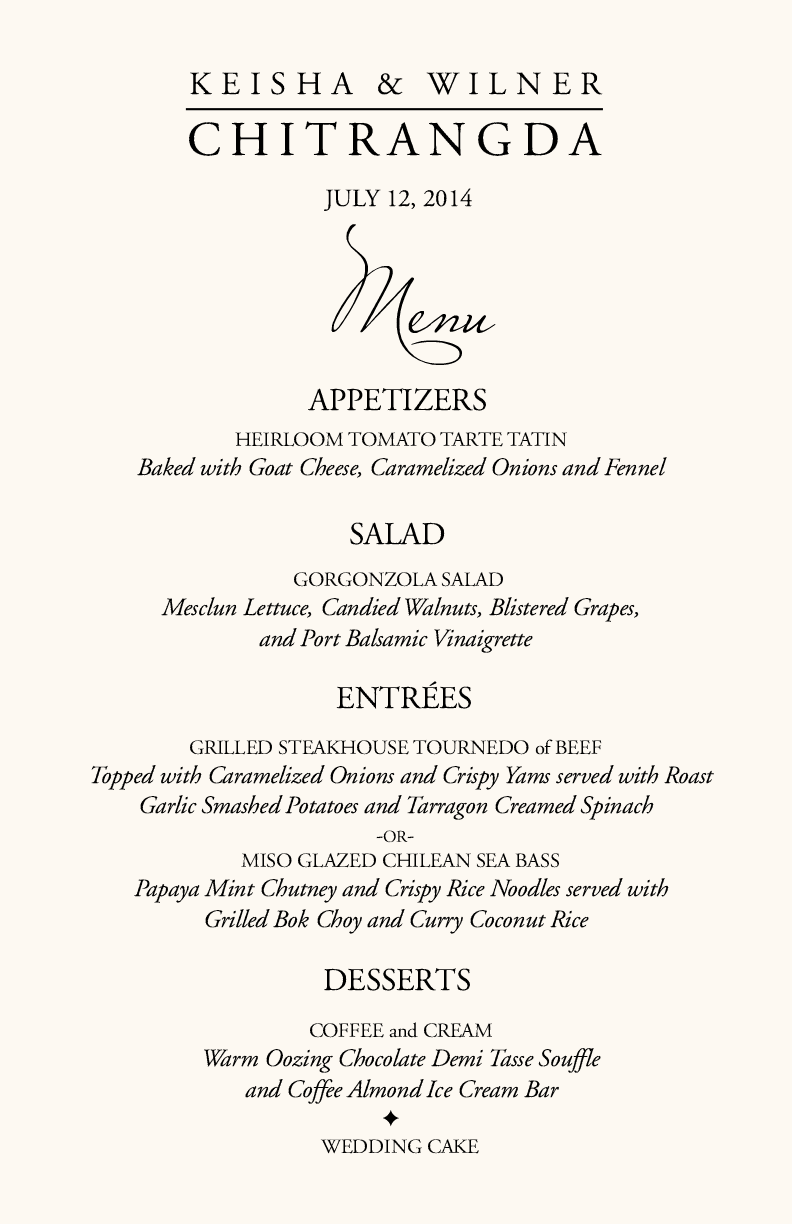 Garamond Monogram Contemporary and Classic Menus